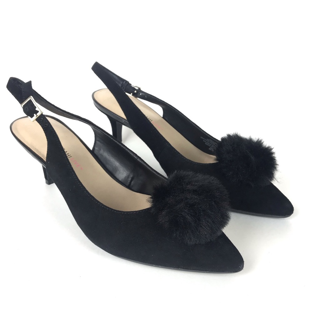Isaac Mizrahi Josie Suede Sling Back Pumps Pom Pom